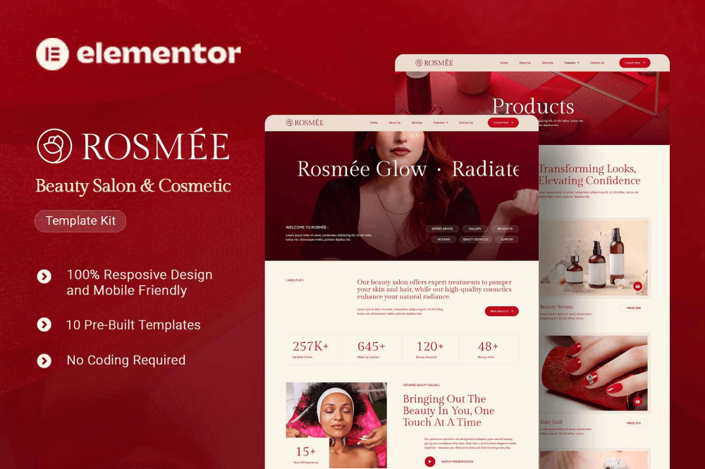 Rosmee Beauty Salon Cosmetic Elementor Tempate Kit