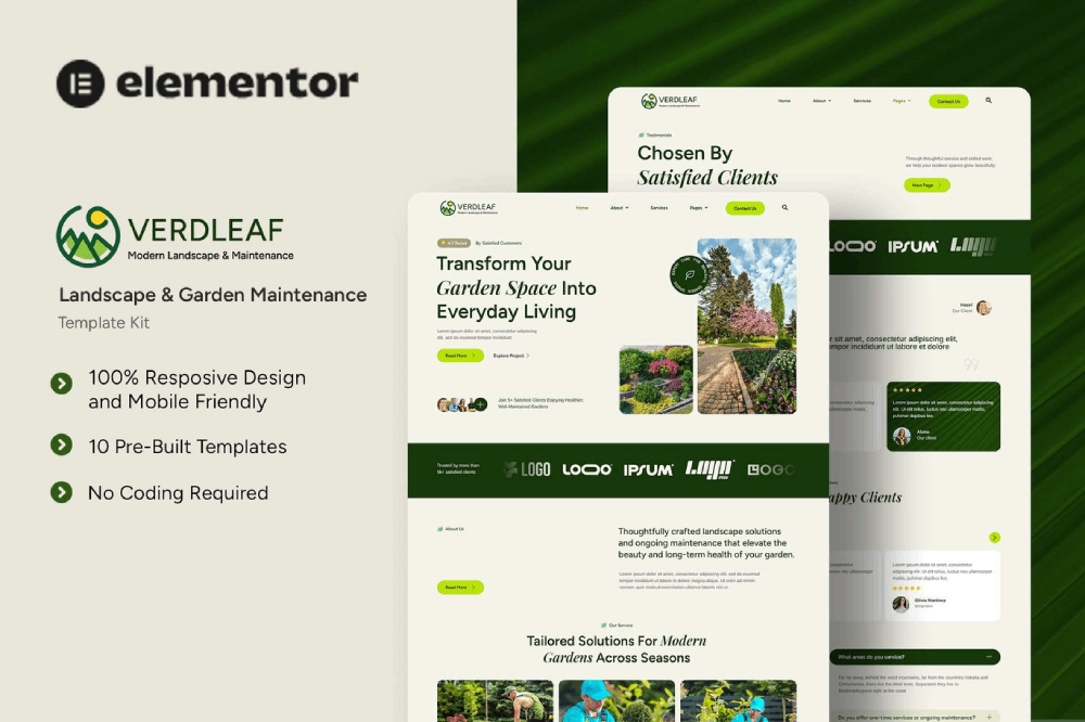 Verdleaf Landscape Garden Maintenance Elementor Tempate Kit